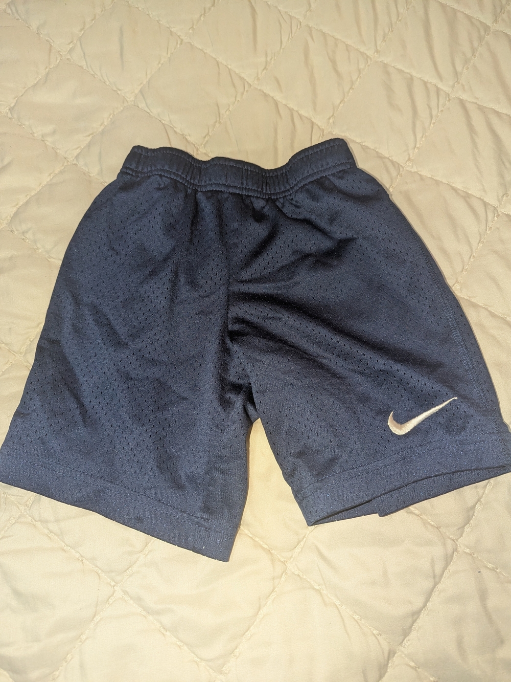 Nike Boys Navy Blue Mesh Athletic Shorts with White Swoosh